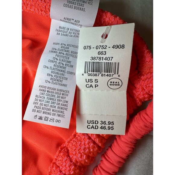AERIE Bikini Set Hot Pink Triangle Top Full Coverage Bottom SMALL NWT - Picture 8 of 8